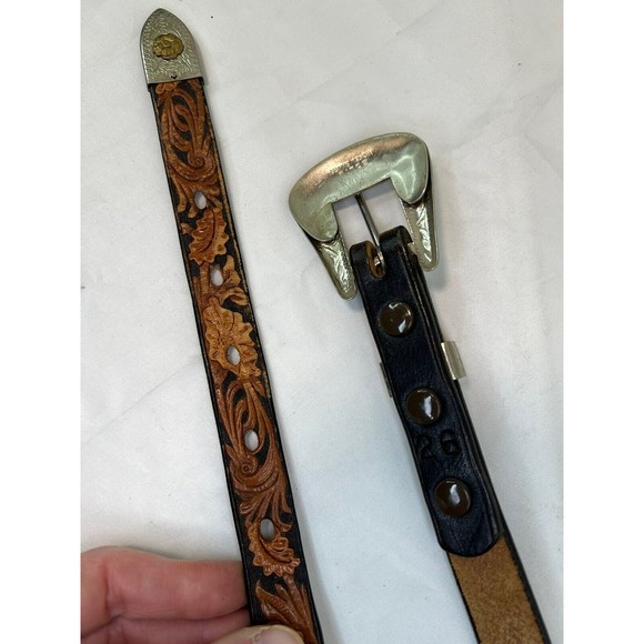 Vintage Nickel Silver Ranger Belt Buckle Keeper End‎ Set 26”  Western Cowgirl main image 5